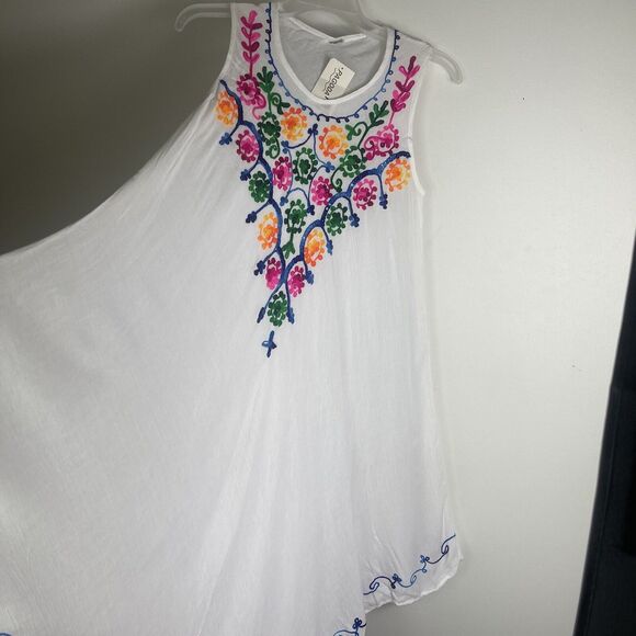 Women’s White Boho Sheer Cover Up Midi Dress Fairy Embroidered Boho One Size - Picture 5 of 11